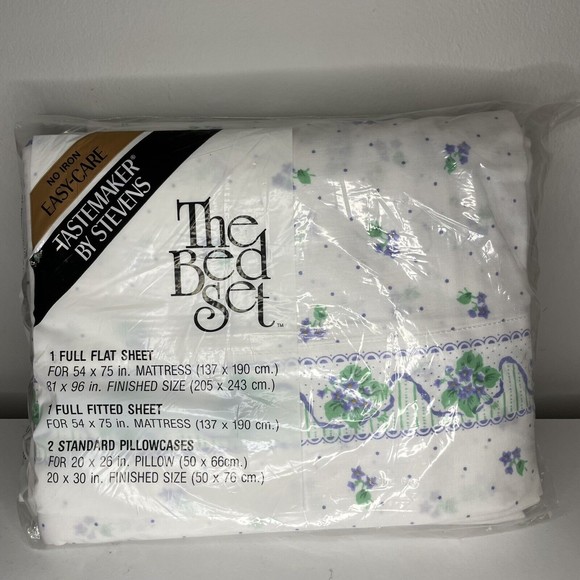 Vtg Tastemaker By Stevens Full Bed Set Midsummer NOS NIP Sheet Purple Flowers - Picture 1 of 5